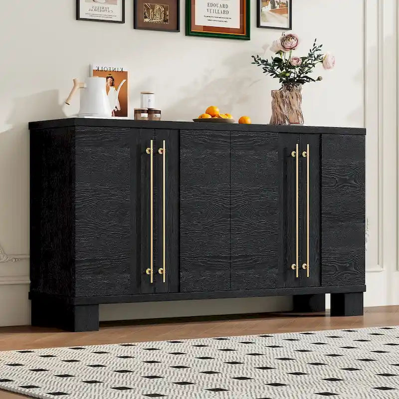 Traditional Ash Wood Sideboard with Adjustable Shelves and Gold-Tone Handles
