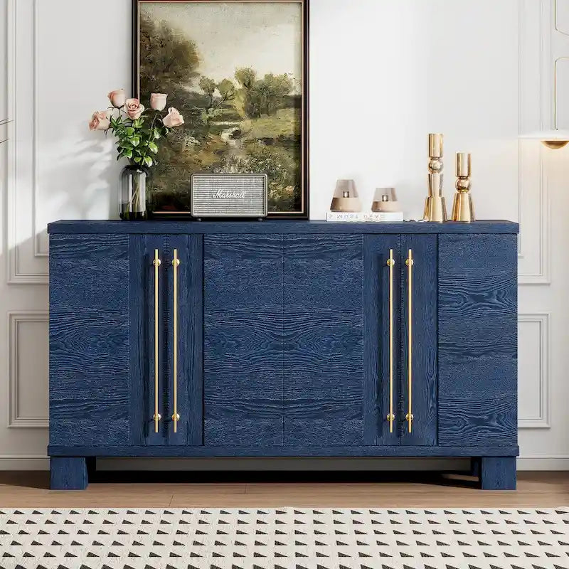 Traditional Ash Wood Sideboard with Adjustable Shelves and Gold-Tone Handles