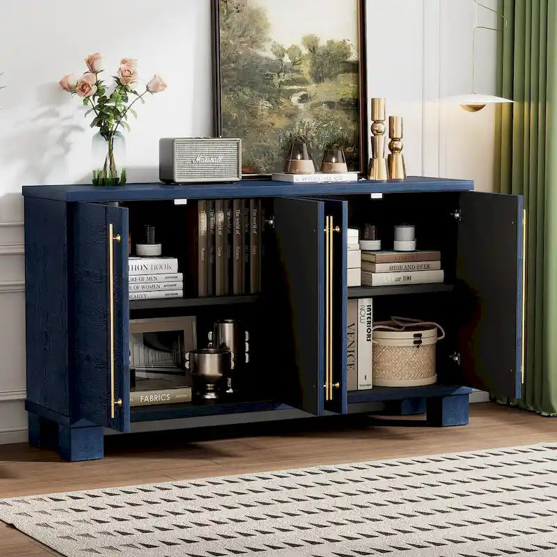 Traditional Ash Wood Sideboard with Adjustable Shelves and Gold-Tone Handles