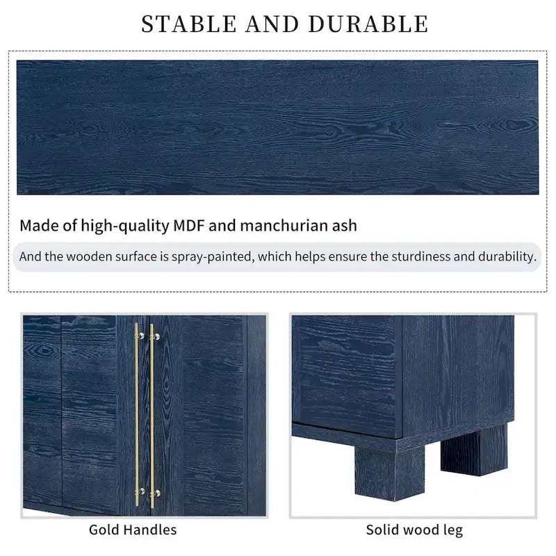 Traditional Ash Wood Sideboard with Adjustable Shelves and Gold-Tone Handles