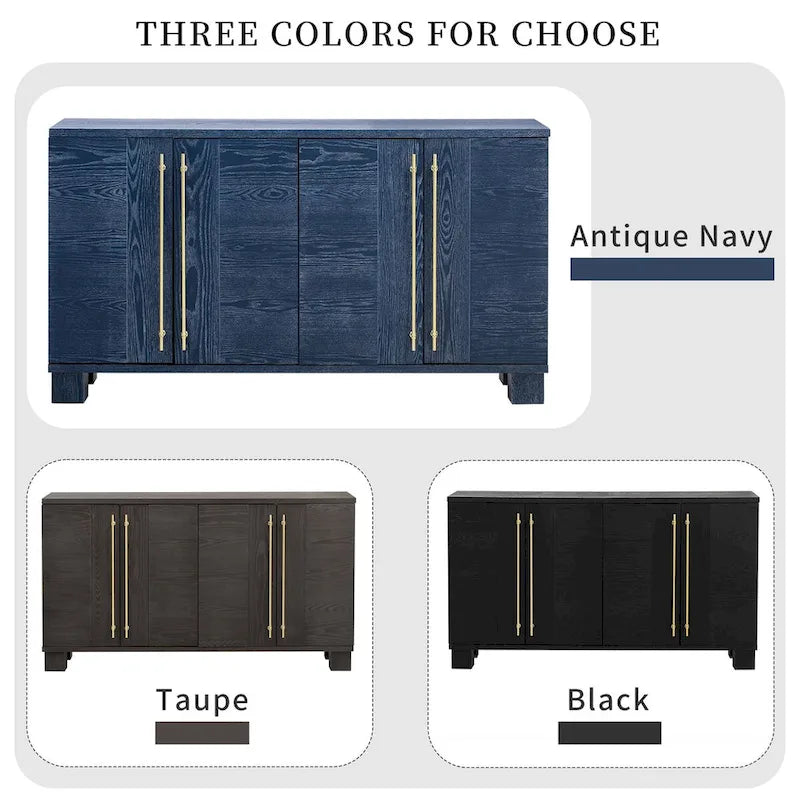 Traditional Ash Wood Sideboard with Adjustable Shelves and Gold-Tone Handles