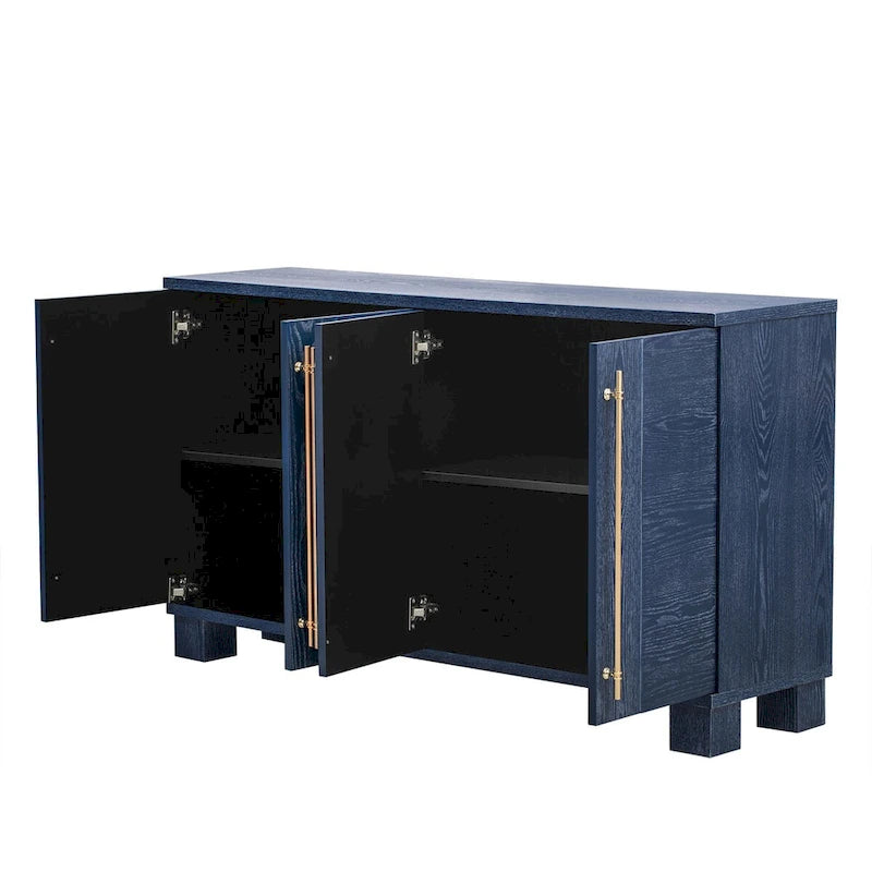 Traditional Ash Wood Sideboard with Adjustable Shelves and Gold-Tone Handles
