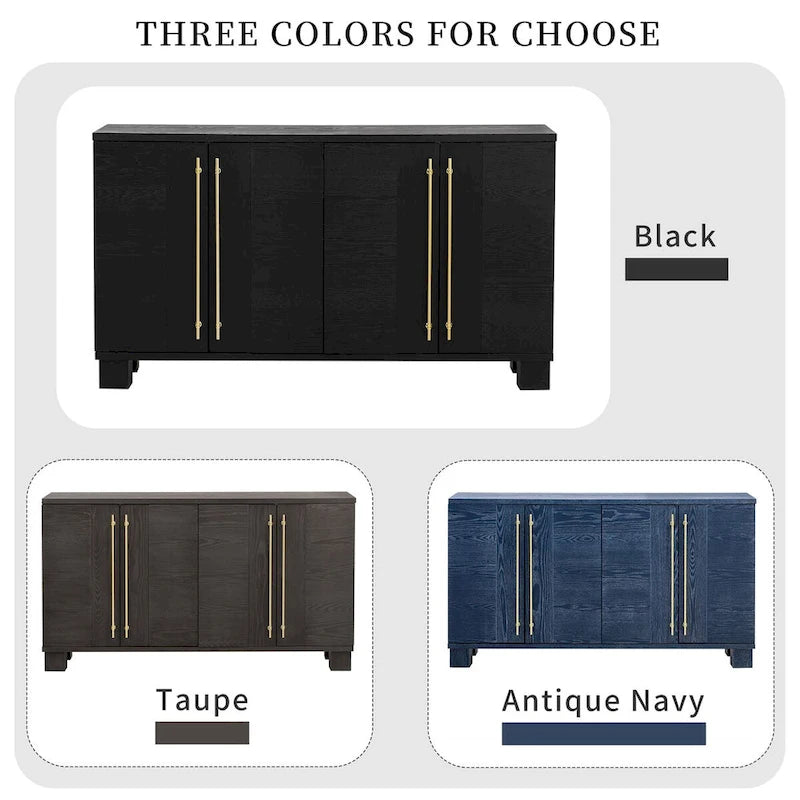 Traditional Ash Wood Sideboard with Adjustable Shelves and Gold-Tone Handles