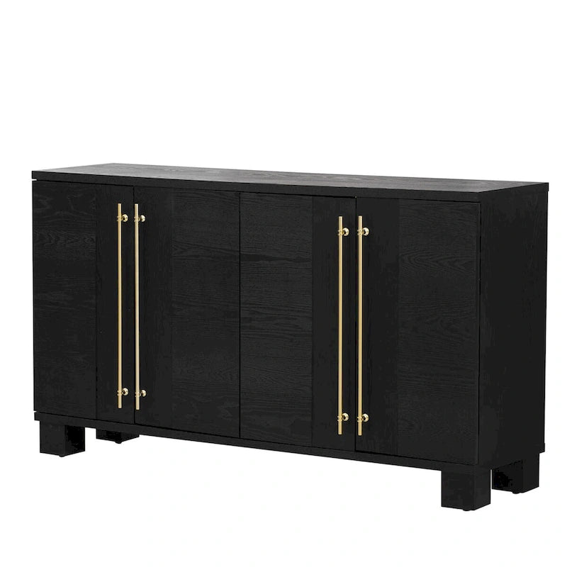 Traditional Ash Wood Sideboard with Adjustable Shelves and Gold-Tone Handles