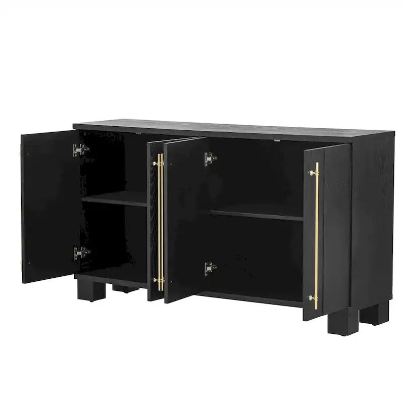 Traditional Ash Wood Sideboard with Adjustable Shelves and Gold-Tone Handles