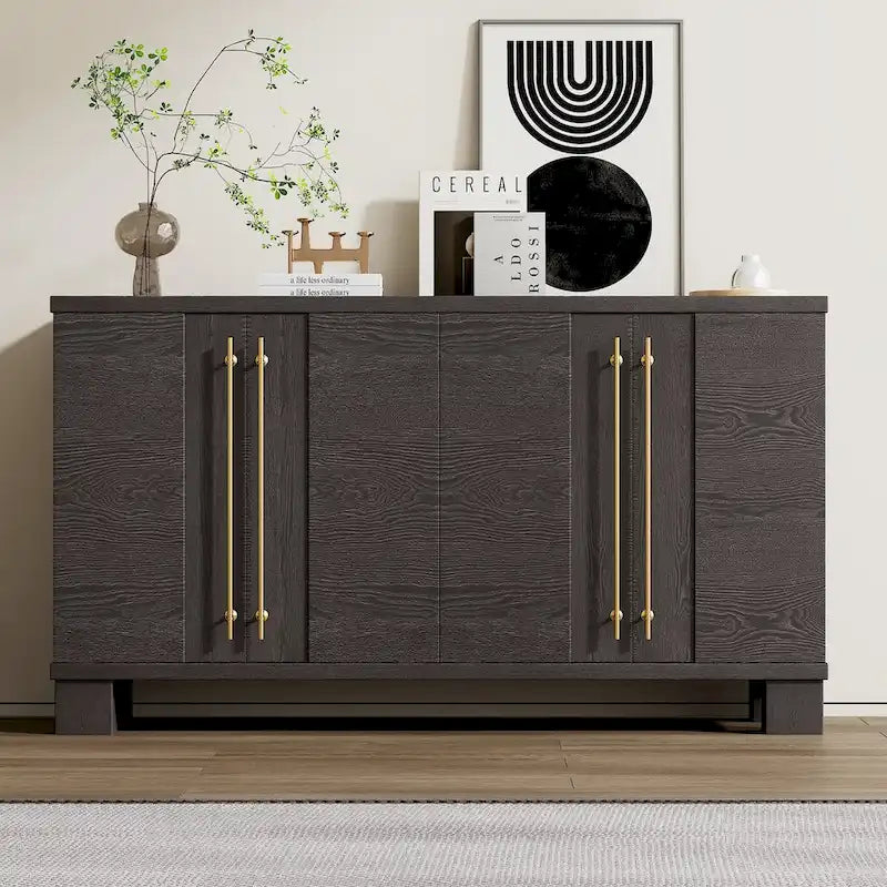 Traditional Ash Wood Sideboard with Adjustable Shelves and Gold-Tone Handles