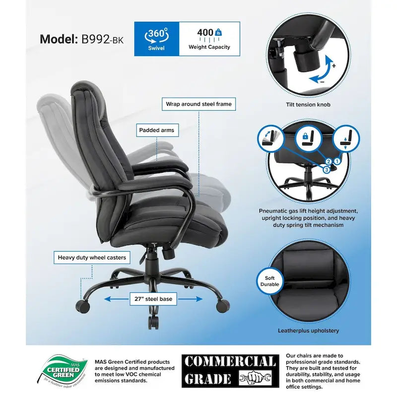Black Executive Office Chair with Lumbar Support and Adjustable Tilt