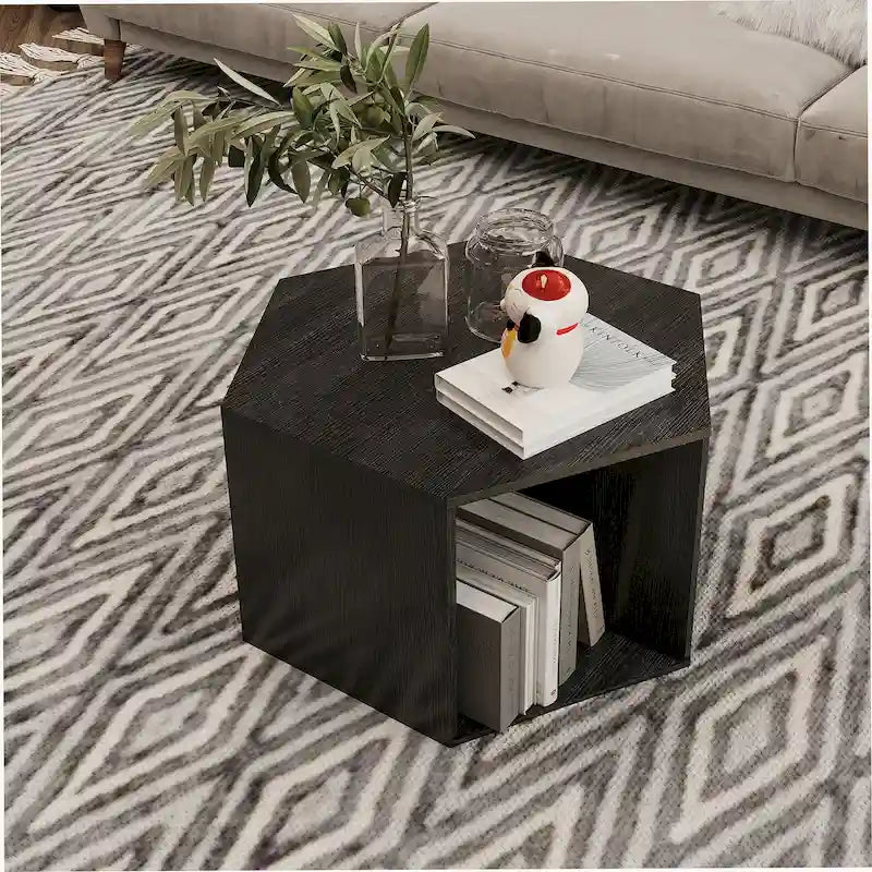 Modern Hexagonal Coffee Table with Open Storage and MDF Construction