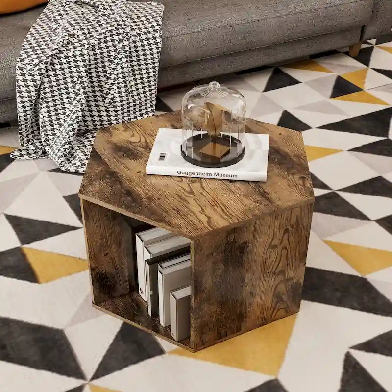 Modern Hexagonal Coffee Table with Open Storage and MDF Construction