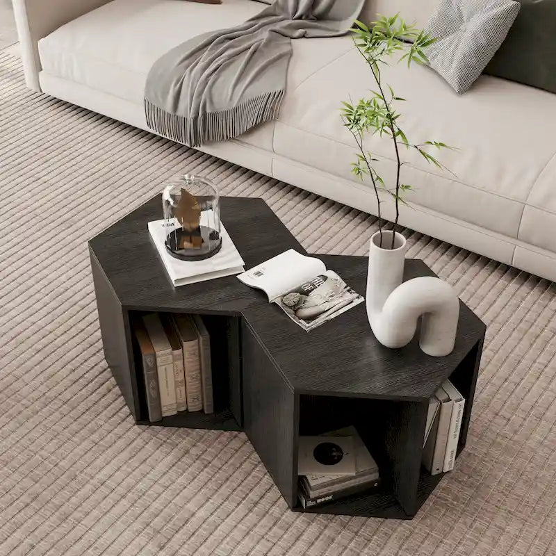 Modern Hexagonal Coffee Table with Open Storage and MDF Construction