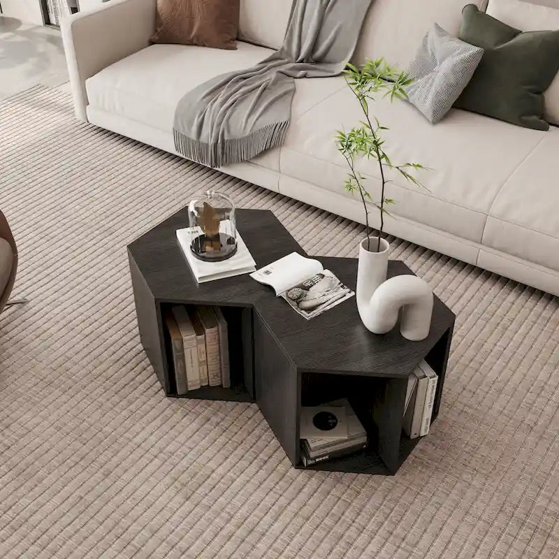 Modern Hexagonal Coffee Table with Open Storage and MDF Construction