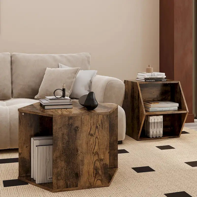 Modern Hexagonal Coffee Table with Open Storage and MDF Construction