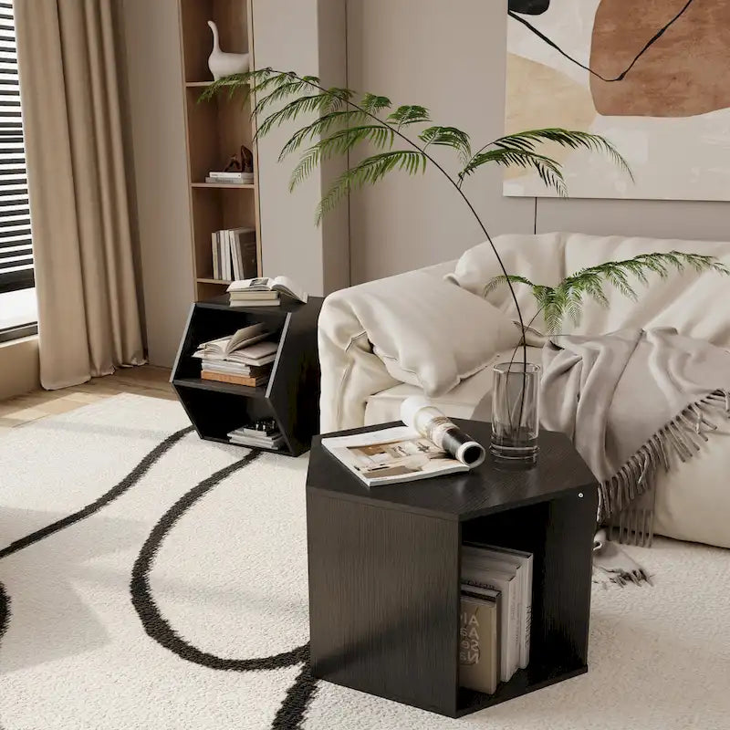 Modern Hexagonal Coffee Table with Open Storage and MDF Construction