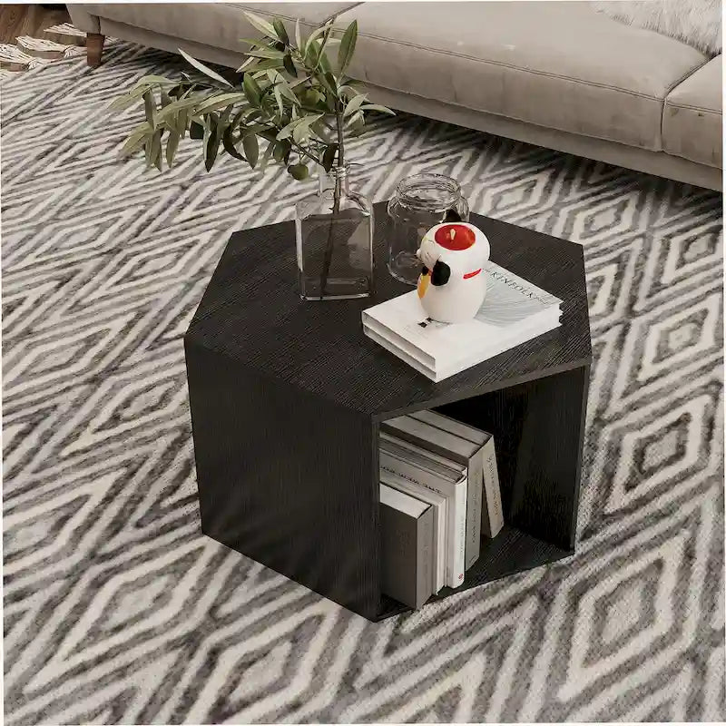 Modern Hexagonal Coffee Table with Open Storage and MDF Construction