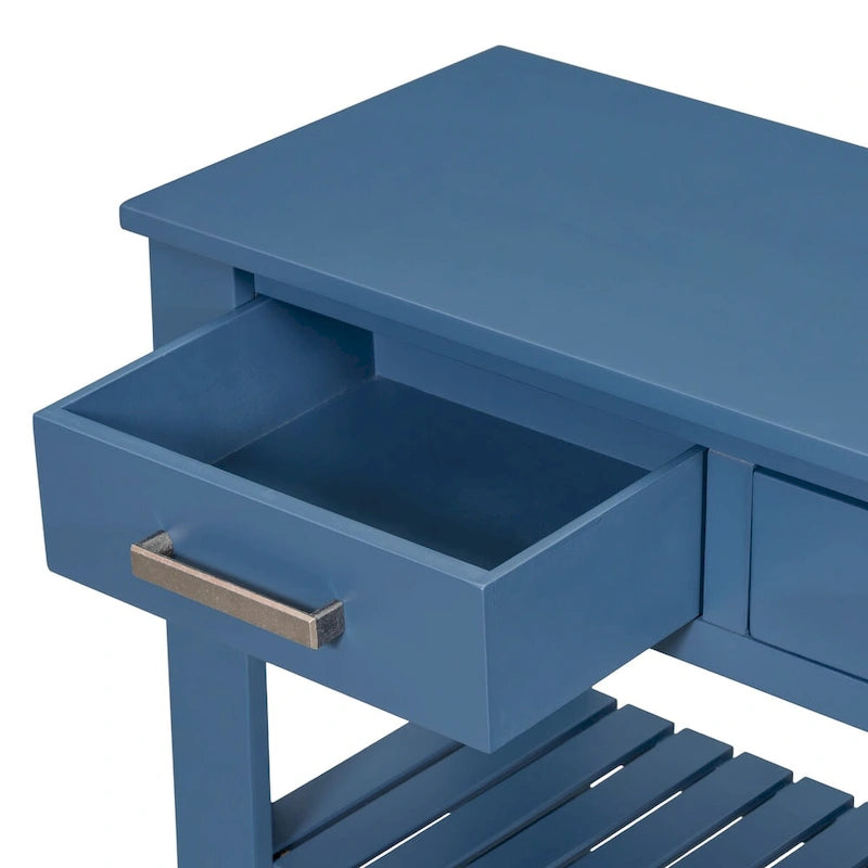 Modern Console Table with Four Drawers and Open Shelves for Entryways