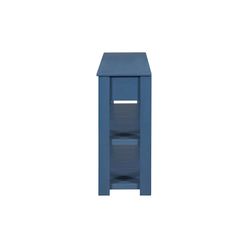 Modern Console Table with Four Drawers and Open Shelves for Entryways