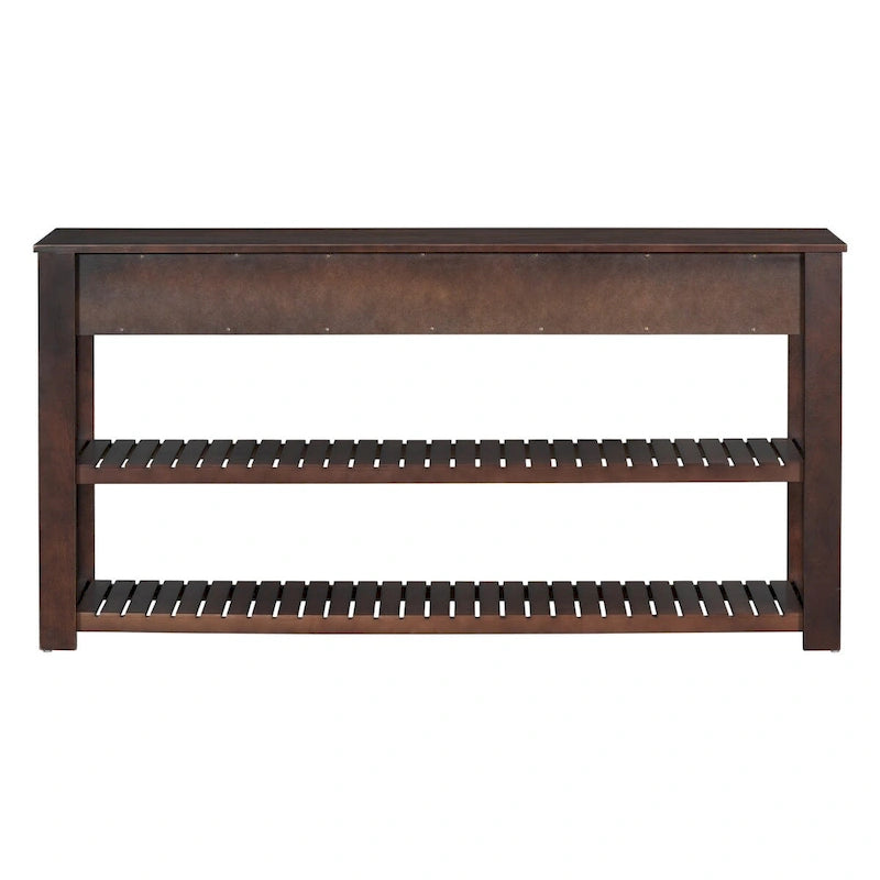 Modern Console Table with Four Drawers and Open Shelves for Entryways