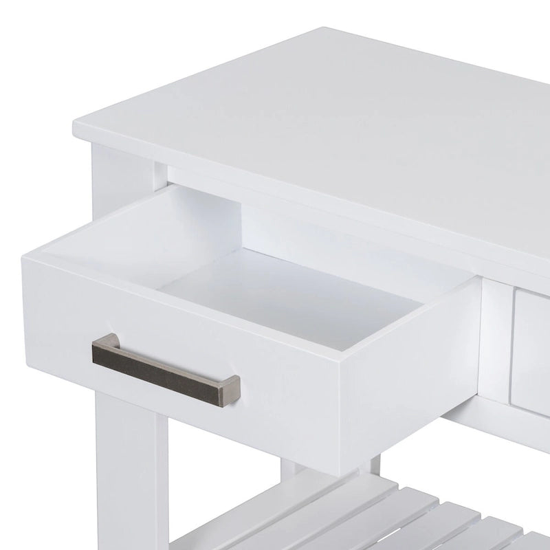 Modern Console Table with Four Drawers and Open Shelves for Entryways