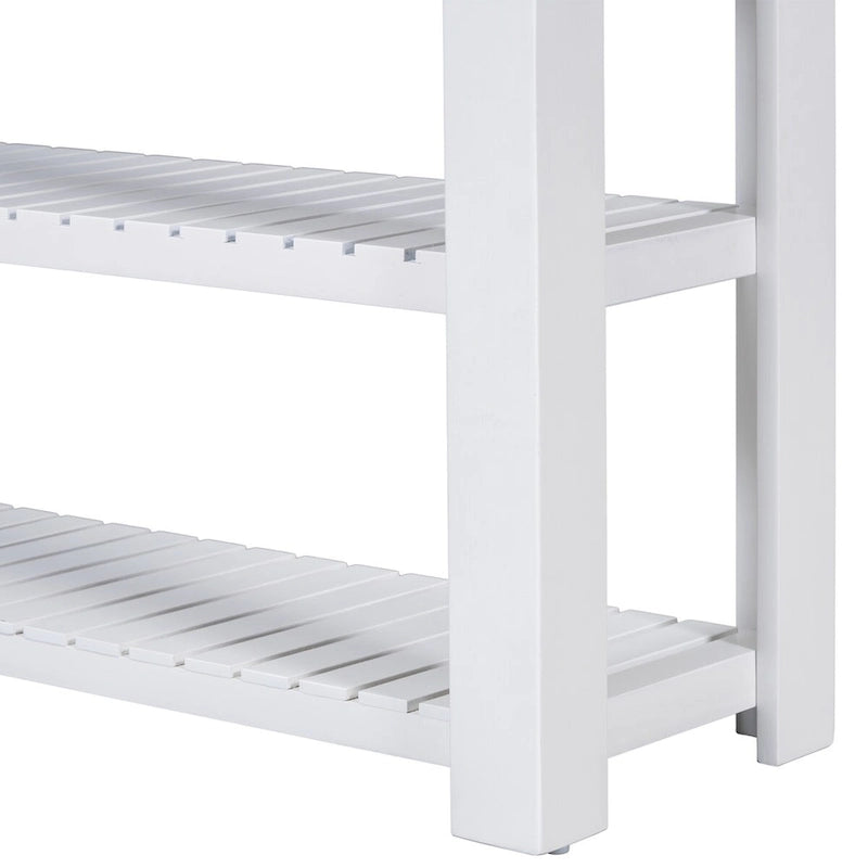 Modern Console Table with Four Drawers and Open Shelves for Entryways