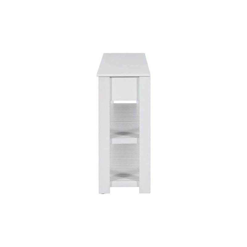 Modern Console Table with Four Drawers and Open Shelves for Entryways