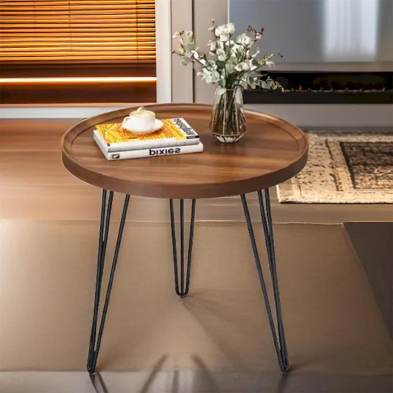 Walnut Finish Coffee Table with Pine Construction and Metal Legs