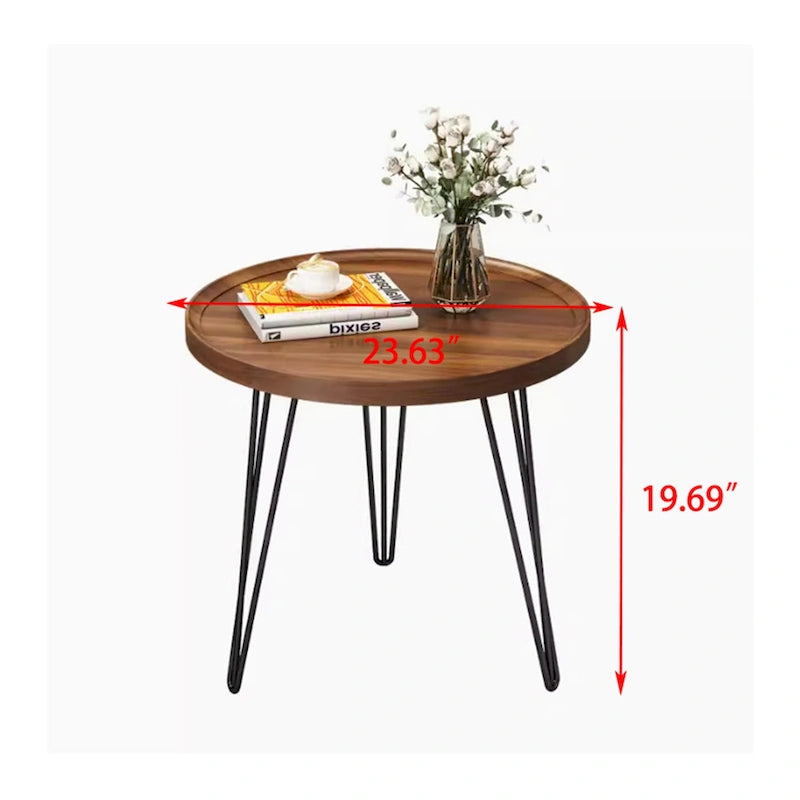 Walnut Finish Coffee Table with Pine Construction and Metal Legs