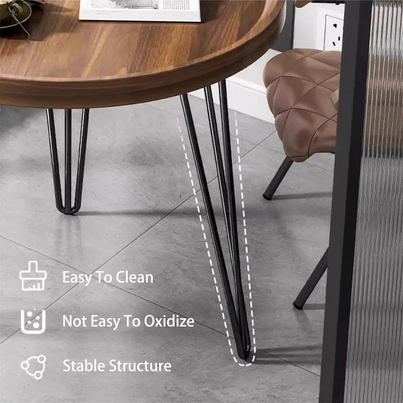 Walnut Finish Coffee Table with Pine Construction and Metal Legs