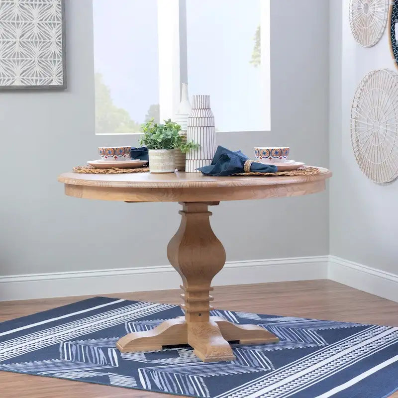 Rustic Honey Round Pine Dining Table with Pedestal Base for Four