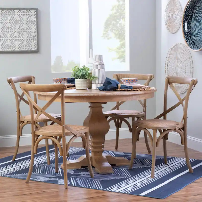 Rustic Honey Round Pine Dining Table with Pedestal Base for Four