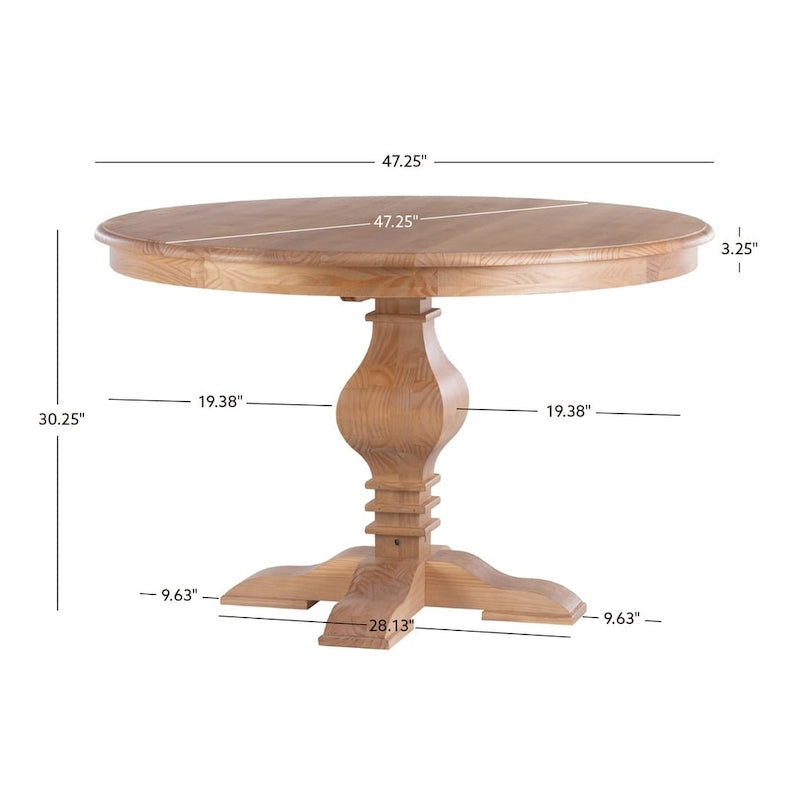 Rustic Honey Round Pine Dining Table with Pedestal Base for Four