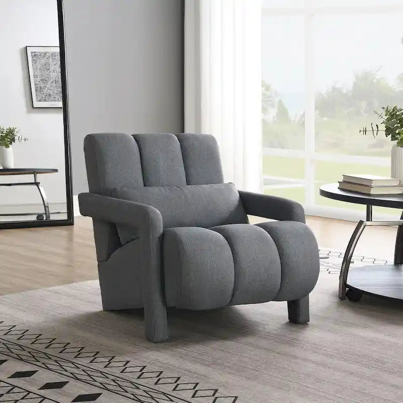 Linen Upholstered Accent Chair with Pillow for Living Rooms