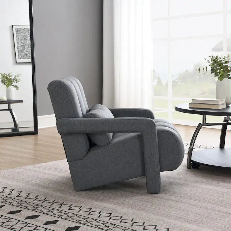 Linen Upholstered Accent Chair with Pillow for Living Rooms