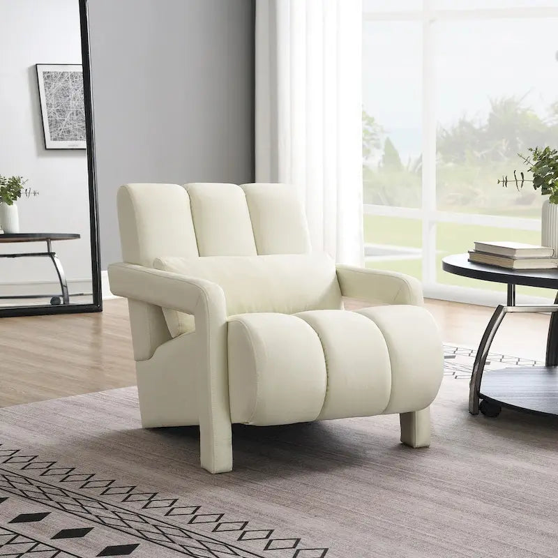 Linen Upholstered Accent Chair with Pillow for Living Rooms