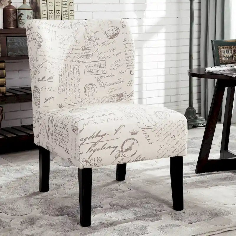 Armless Accent Chair with Patterned Fabric Upholstery and Curved Back