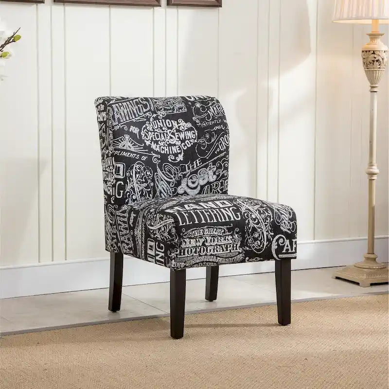 Armless Accent Chair with Patterned Fabric Upholstery and Curved Back