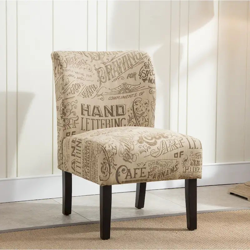 Armless Accent Chair with Patterned Fabric Upholstery and Curved Back