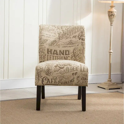 Armless Accent Chair with Patterned Fabric Upholstery and Curved Back
