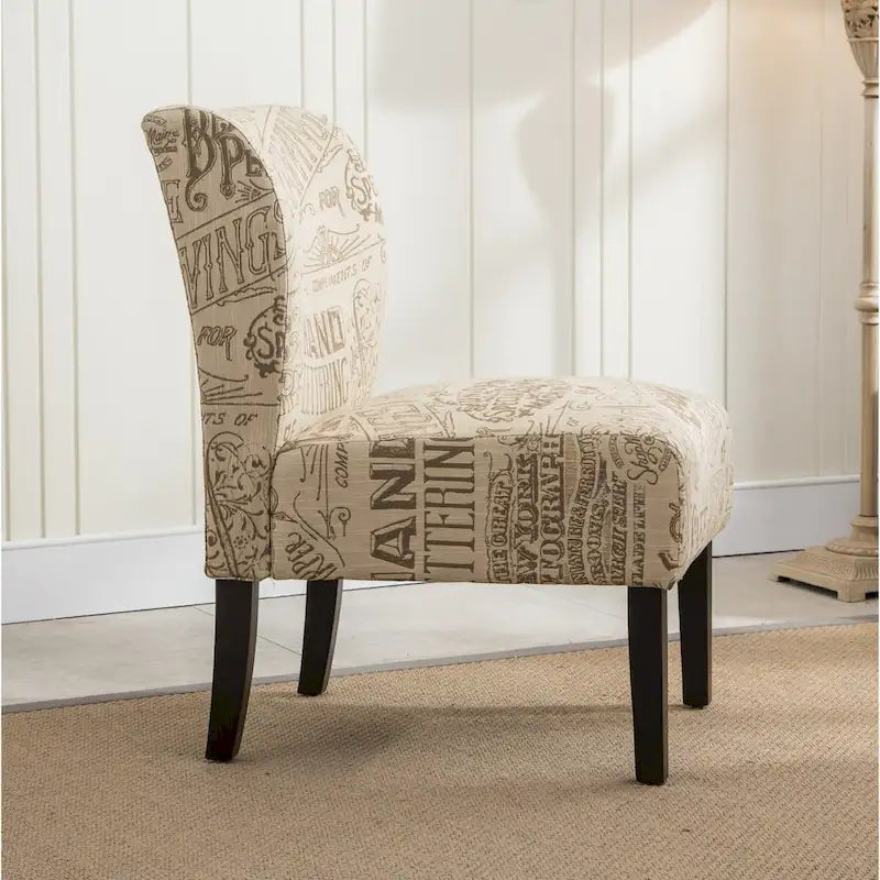Armless Accent Chair with Patterned Fabric Upholstery and Curved Back