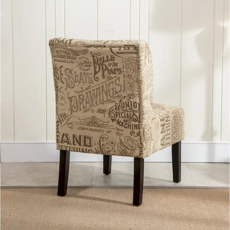 Armless Accent Chair with Patterned Fabric Upholstery and Curved Back