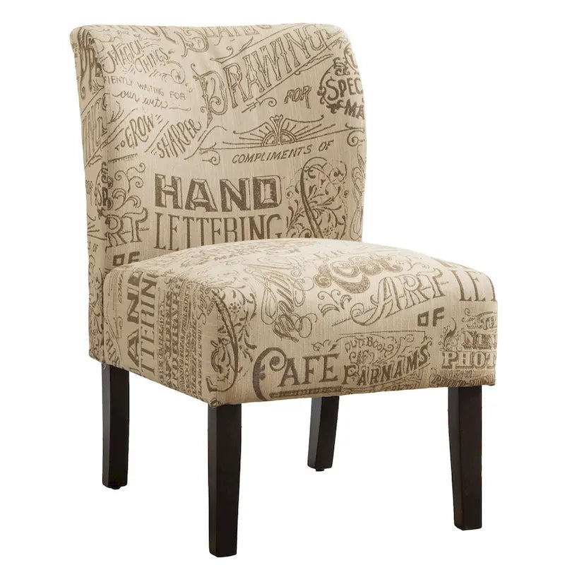 Armless Accent Chair with Patterned Fabric Upholstery and Curved Back
