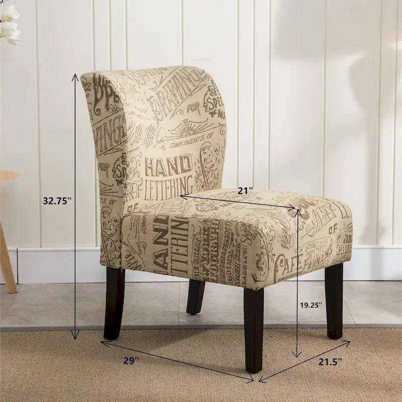 Armless Accent Chair with Patterned Fabric Upholstery and Curved Back