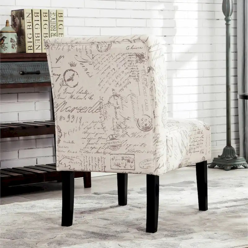 Armless Accent Chair with Patterned Fabric Upholstery and Curved Back