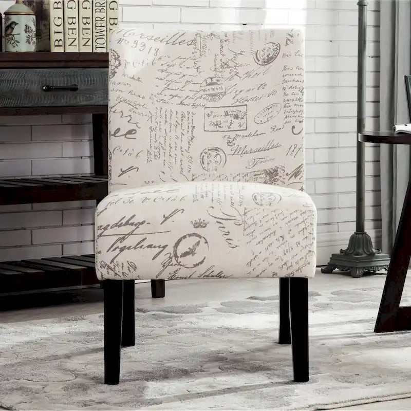 Armless Accent Chair with Patterned Fabric Upholstery and Curved Back