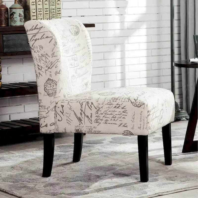 Armless Accent Chair with Patterned Fabric Upholstery and Curved Back