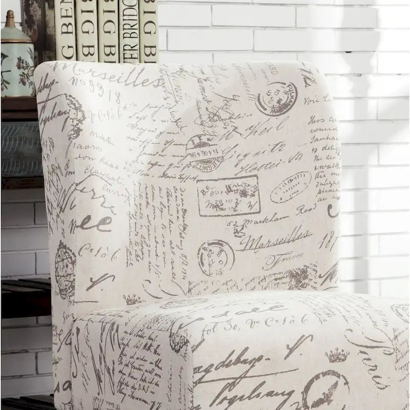 Armless Accent Chair with Patterned Fabric Upholstery and Curved Back