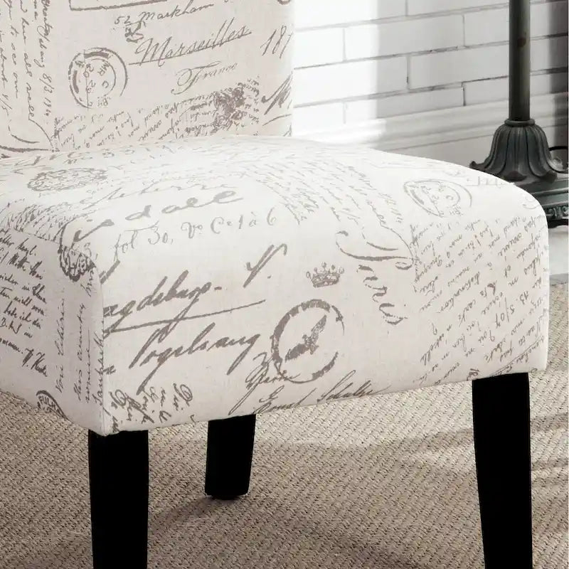 Armless Accent Chair with Patterned Fabric Upholstery and Curved Back