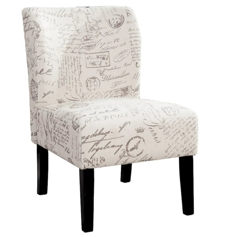 Armless Accent Chair with Patterned Fabric Upholstery and Curved Back