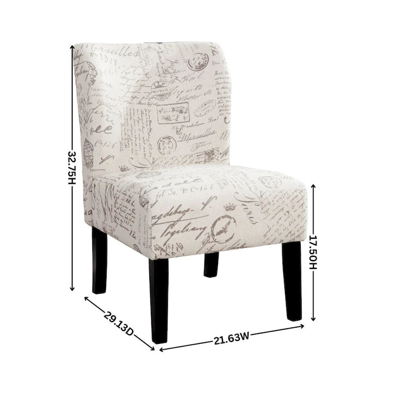 Armless Accent Chair with Patterned Fabric Upholstery and Curved Back