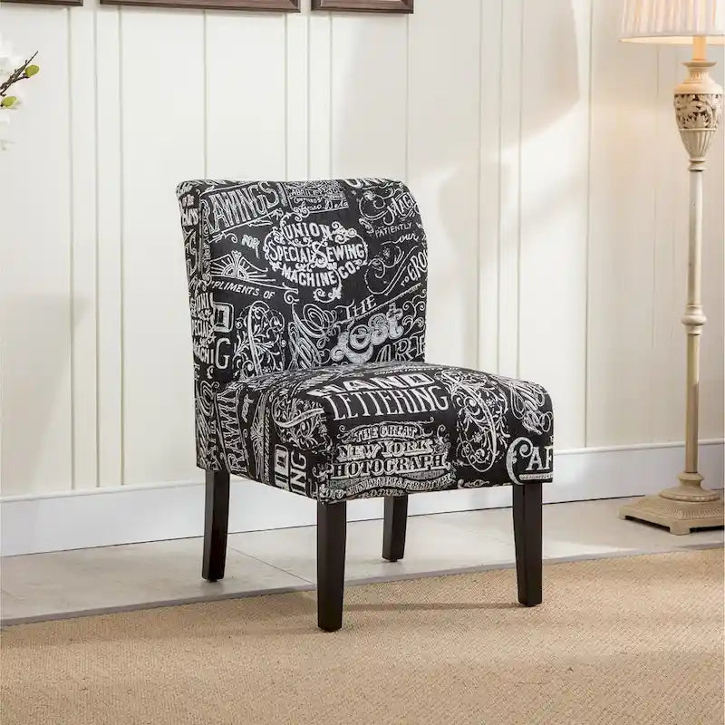 Armless Accent Chair with Patterned Fabric Upholstery and Curved Back
