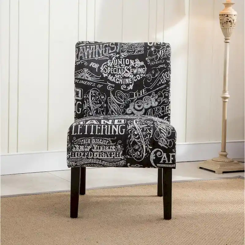 Armless Accent Chair with Patterned Fabric Upholstery and Curved Back